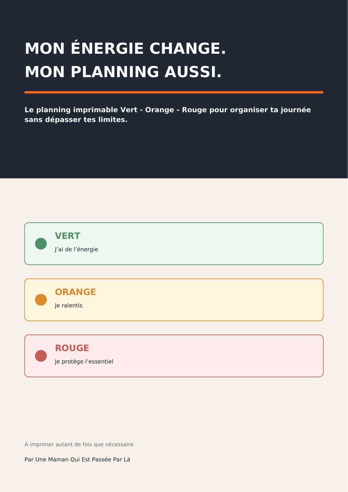 Couverture du planning imprimable Vert Orange Rouge pour les mamans